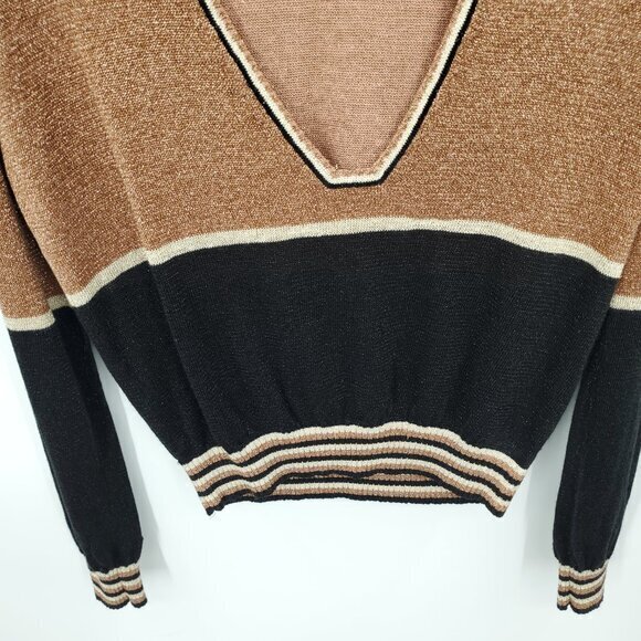 Free People Gold Dust Colorblock V-Neck Shimmer/Metallic Relaxed Fit Sweater XS - Picture 8 of 16
